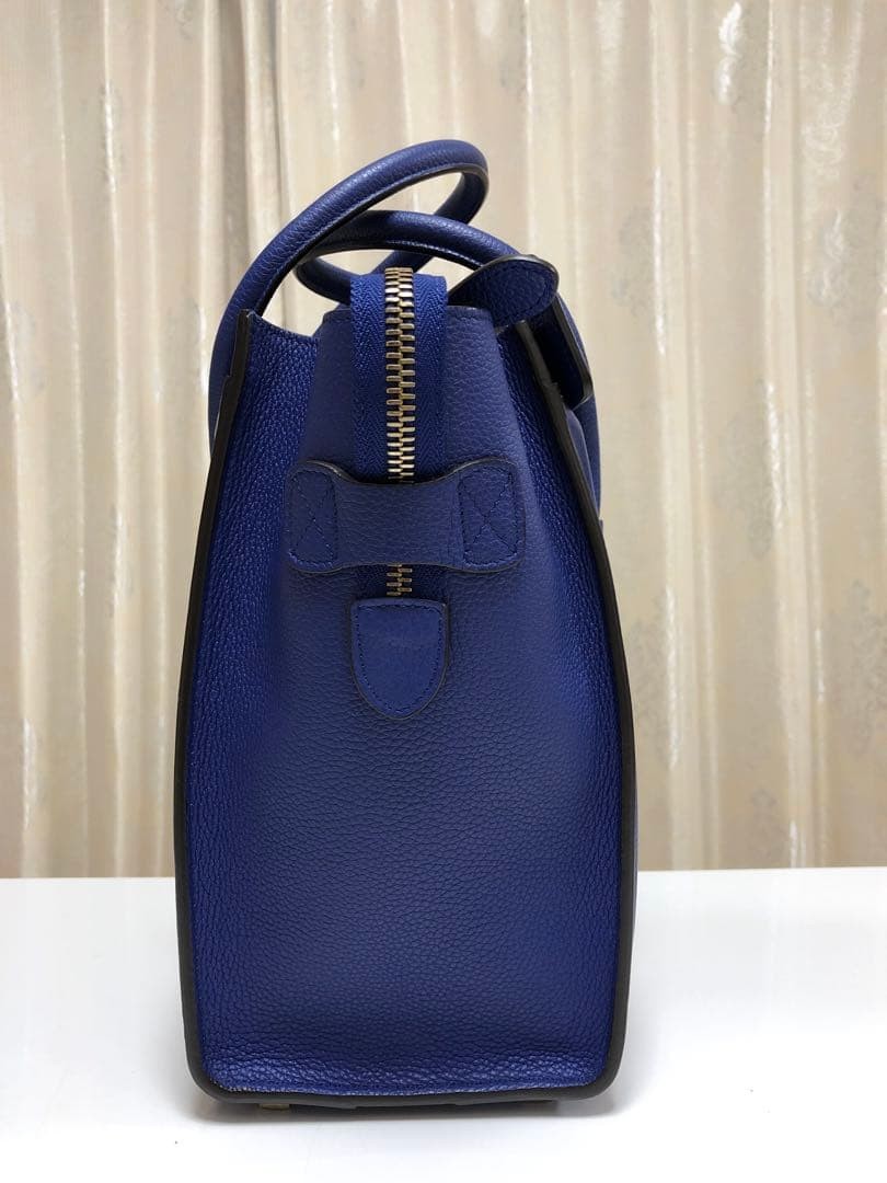 Celine Luggage Micro Shopper Leather Bag Indigo Gold Used image 4