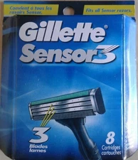 8 GILLETTE SENSOR 3 RAZOR BLADES REFILL CARTRIDGES - 1 PACK TOTAL BRAND NEW!