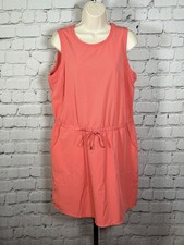 Free Country Coral Pink Sleeveless Dress Casual Summer Drawstring Waist L