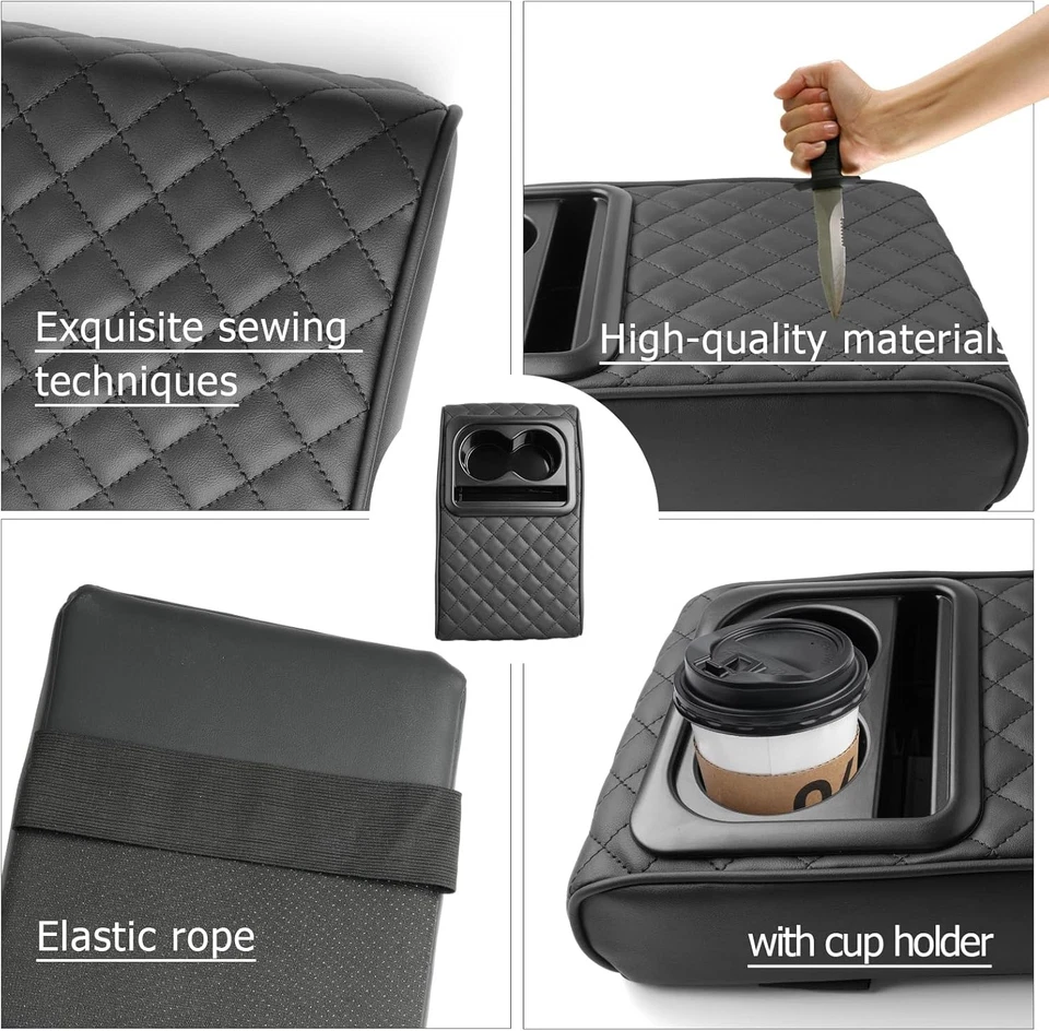 Car Armrest Cushion with Cup Holder Car Center Console Cover Pad +holder Foto 4 de 4