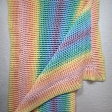 Handmade Crochet Blanket Heavy Chunky Pastel Rainbow Gradient Soft Cozy 50x71
