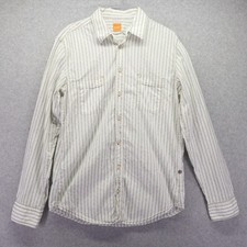 Hugo Boss Shirt Mens Large Casual Pocket Button Up White Striped Long Sleeve