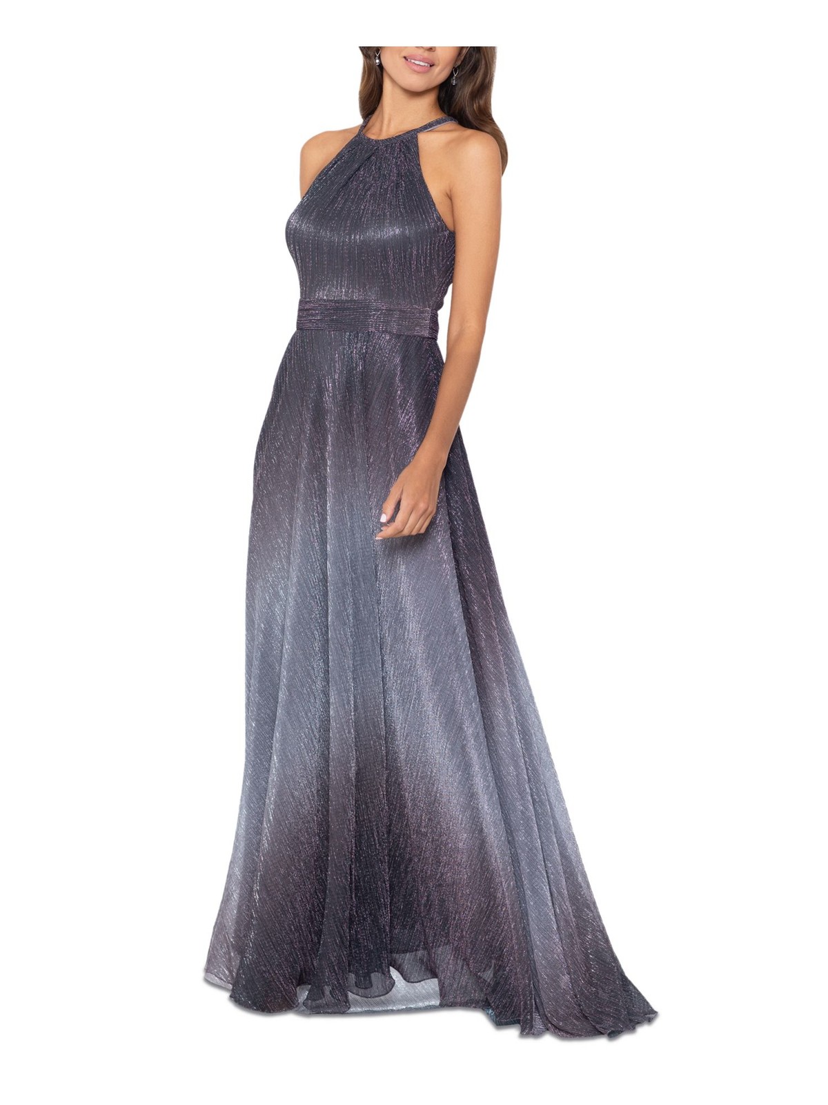 BETSY & ADAM Womens Gray Crinkle Sleeveless Maxi Fit + Flare Dress 2