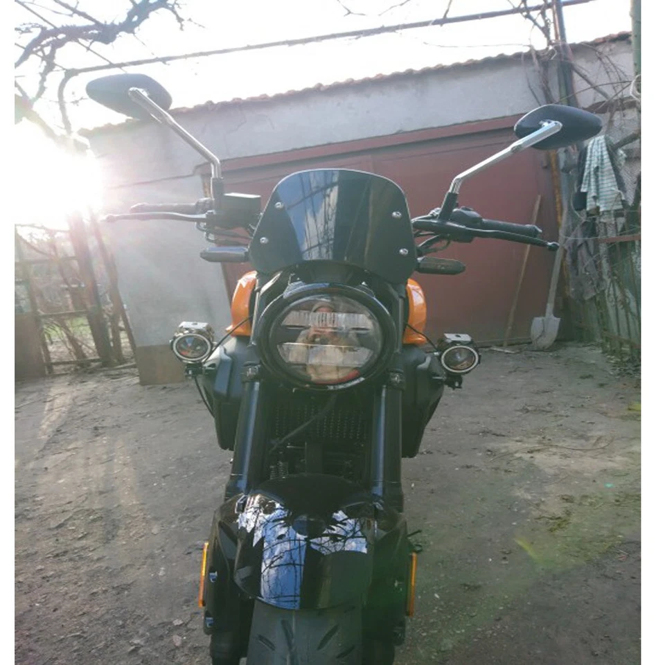 Carenado universal para faros de motocicleta parabrisas 5-7"" redondo negro Foto 4 de 4