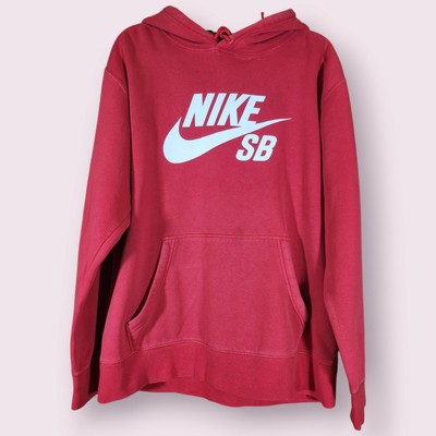 Nike SB Hoodie Mens Small Red White Big Swoosh Skateboard