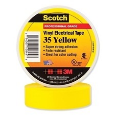 Vinyl Electrical Color Coding Tape, 35, 1/2 in W x 20 ft L, Yellow 3M  