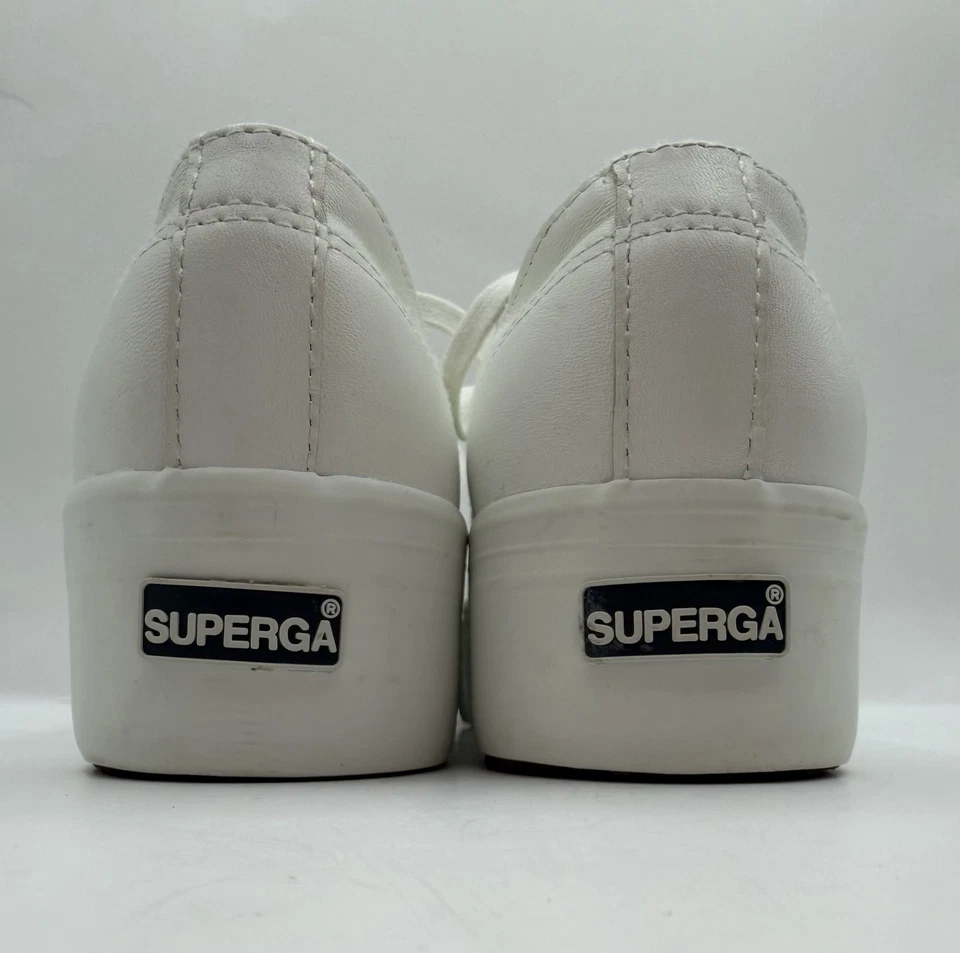 Superga 2790 White Nappa Leather Platform Sneakers Women’s Size 8 Very Good - Image 3 of 4