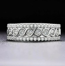 Art Deco Style Round Lab Created Diamond 14K White Gold FN Engagement Band Ring