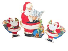 Vintage Christmas Die Cut Santa s Standee Decorations Flocked Costume