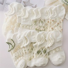 8 Pairs Women Lace Flower Short Socks Low Cut Socks Transparent Breathable Socks