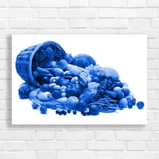 Fresh Fruits Vegetables Basket Vibrant Blue Canvas Print Large Picture Wall Art