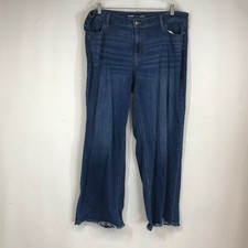 Old Navy Womens Jeans High Rise Wow Wide Leg Blue Denim Frayed Size 20