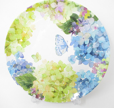 Shabby Chic Melamine Dinner Plates Set Of 4 Blue Hydrangea 11''