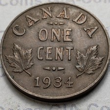 1934 CANADA  1 ONE CENT PENNY  « King George V » VF