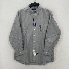 Chaps Shirt Mens 16-16.5 Gray Button Down Wrinkle Free Classic Fit Oxford Pocket