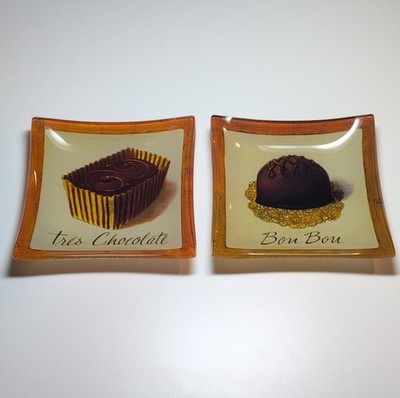 Prima Donna Square Glass Dessert Plates Set of 2 Chocolate Bon Bon