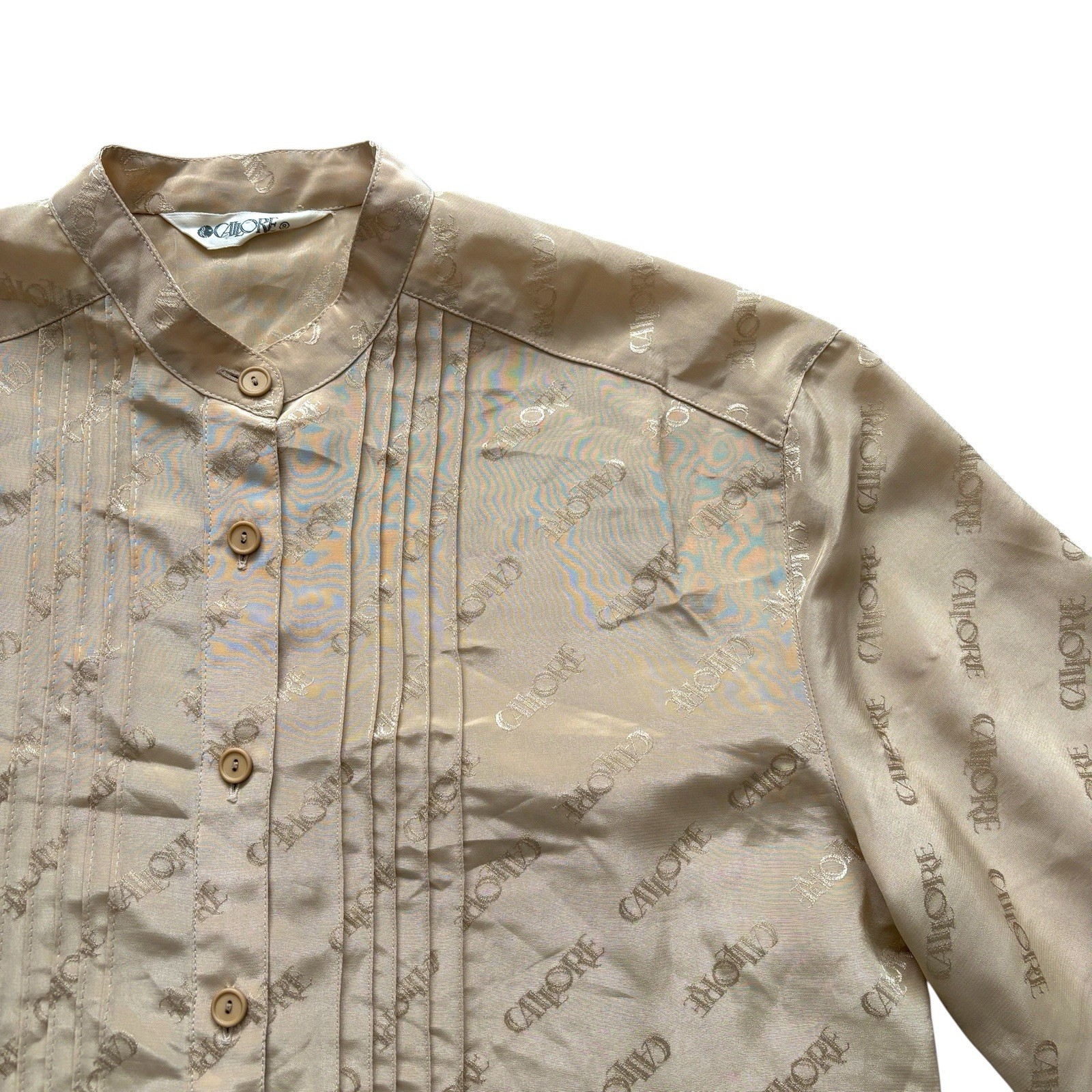Vintage 80s Blouse Beige Graphic Text Patterned 12 image 3