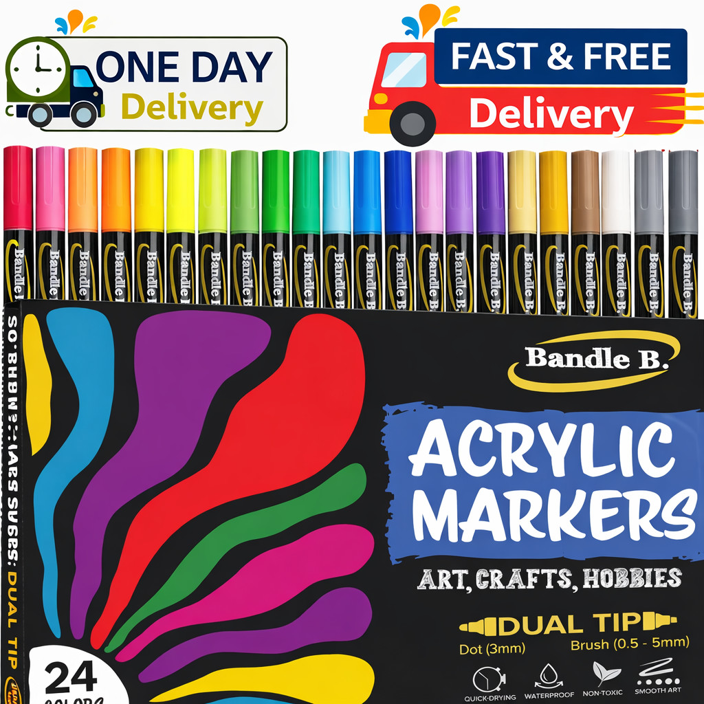 24 Colors Dual Tip Acrylic Paint Marker Pens Set, Multifunct