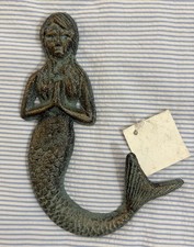 Cast Iron Mermaid Patina Wall Hook Nautical Towel Coat Hanger Green  Gold