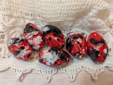 Glossy Red Black White Oval Ceramic Beads Loose for Jewelry Making Supplies
