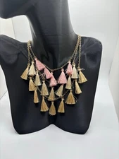 Gold and Pink Tassel Necklace NWOT