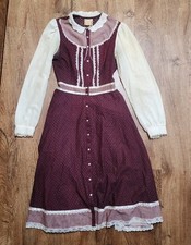 Vtg 1980s Calico Peasant Dress GUNNE SAX Prairie Cottage Core Small Burgandy