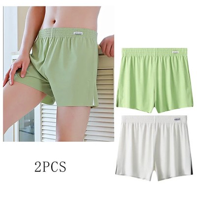 2Pcs Ice Silk Shorts Men's Summer Quick-drying Pajama Pants Sports Fitness Thin 
