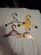 4 Painted Wooden Zoo Animal Children's Baby Hangers