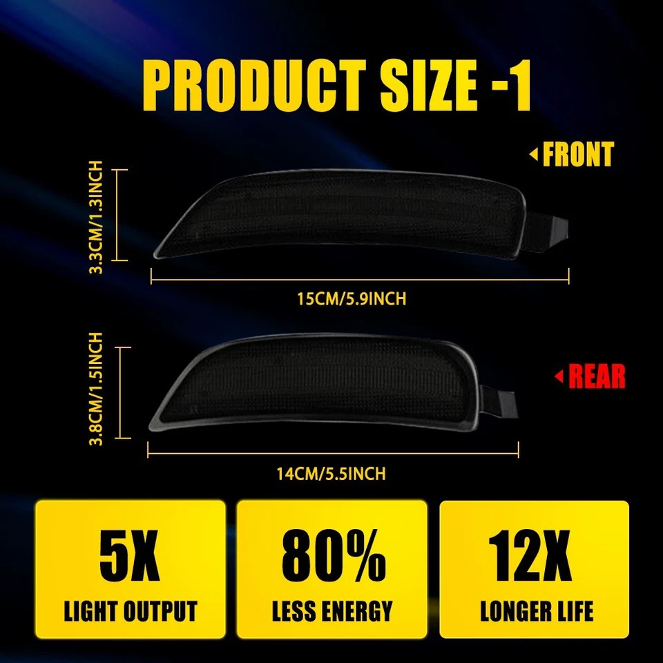 Front+Rear Smoked Lens Amber+Red Marker Side Lamp 2016-2022 For Mazda MX-5 Miata - Image 3 of 4