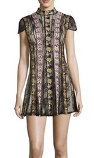 Alice + Olivia Gwyneth Embroidered High Neck Dress Black Floral Size 8 NWT
