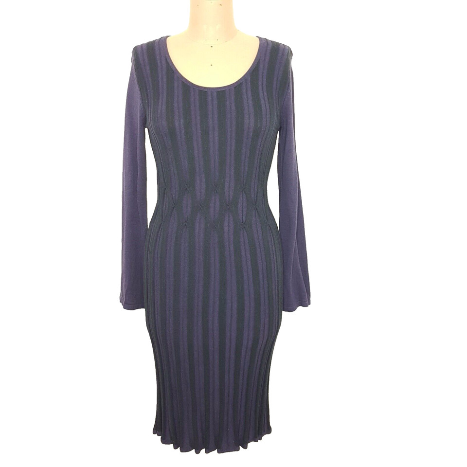 Style & Co Knitted Dress SZ M Purple Black Waist Detail Cotton Blend Stretch