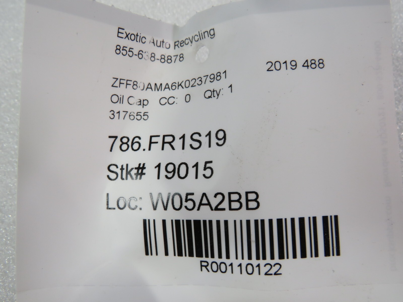 Ferrari 488, Oil Cap, Scratched, Used, P/N 317655
