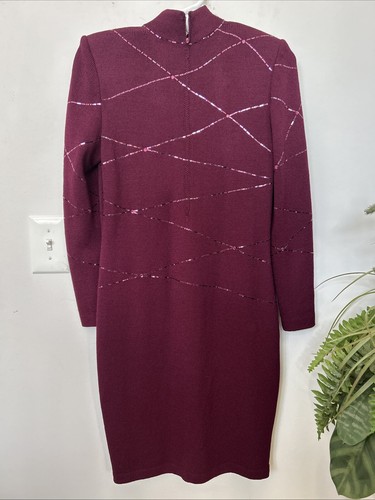 St. John Evening Crystal Burgundy Wine Santana Wool Sheath Dress 4, $1,245 - Picture 11 of 12