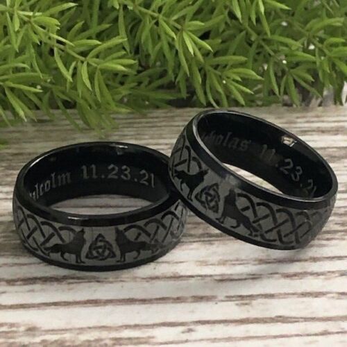 His and Hers TUNGSTEN Rings, Personalized Engrave Celtic Wolf Ring, Promise Ring - 第 1/4 張圖片