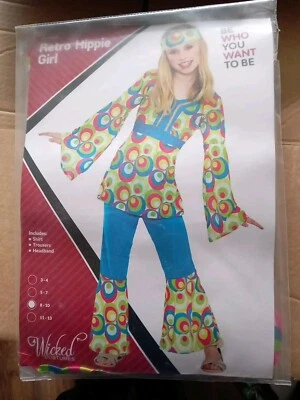 Déguisement fantaisie fille hippie glam années 70 fleur Abba Power Woodstock cosplay 8-10 - Photo 1/4