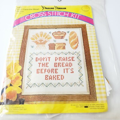 Vintage 1973 Pauline Denham Cross Stitch Kit Don't Praise the Bread NIP