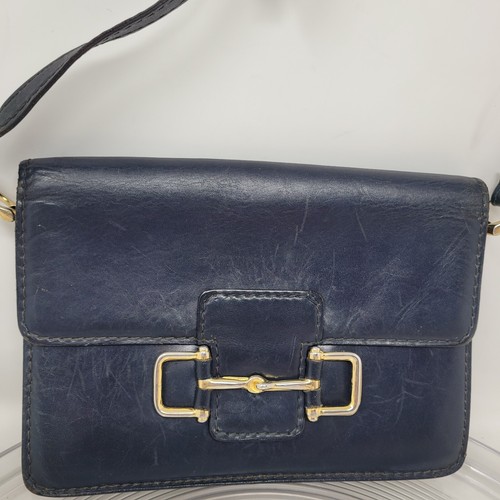 Vintage Old Visconti ITALY Leather Shoulder Bag Crossbody Blue Celine Designer