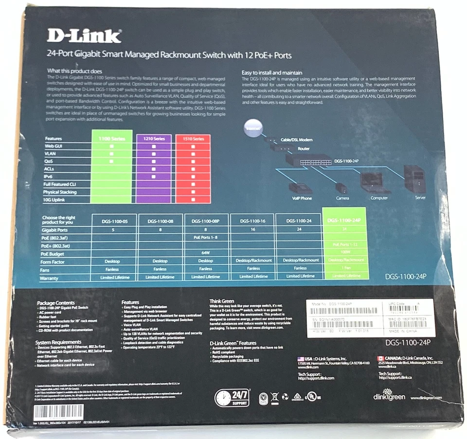 D-Link DGS-1100-24P 24-Port Gigabit Smart Managed Rackmount Switch with 12 PoE+ - Image 2 of 4
