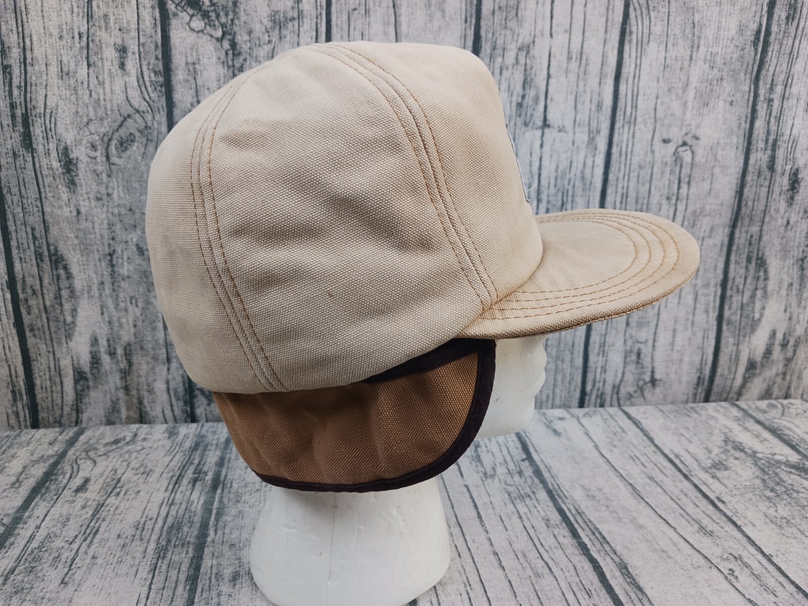 Vintage Carhartt Patch Canvas Trapper Hat Ear Flap Duck Outdoor Cap