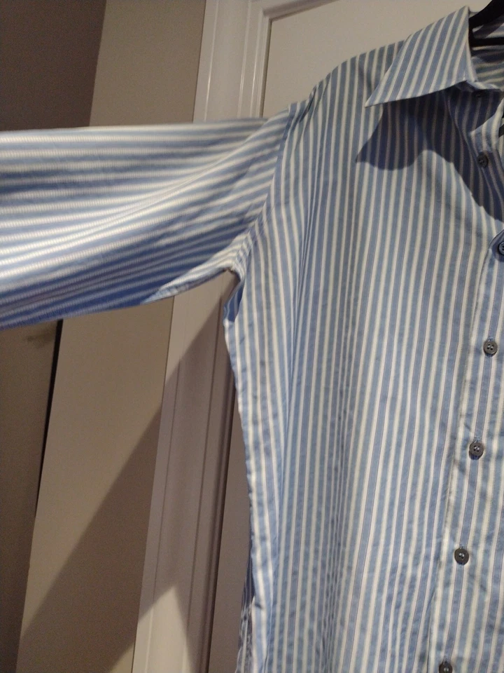 Camisa de vestir Paul Smith para hombre talla 18/45 azul y blanco a rayas manga larga Italia Foto 4 de 4