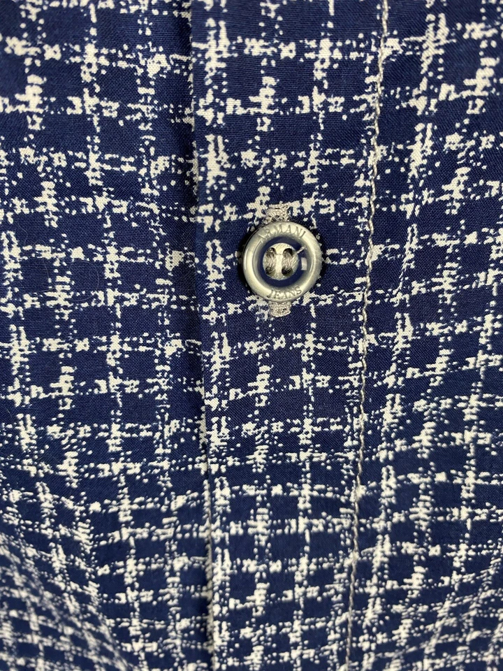 Camisa de Vestir Armani Jeans Para Hombres 2XL Azul Cuadros Calce Ajustado Diseñador Preppy Adultos Foto 3 de 4