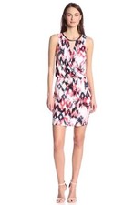 NWT Ella Moss Anthropologie Zia  Ikat Printed Dress Jersey L Faux Leather Trim