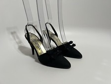 Vtg Chanel 80s Black Bow Slingback Heels 6