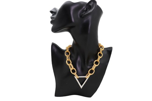 Mujeres Elegante Collar Oro Metal Cadena Eslabones Triángulo de Plata Colgante - Imagen 7 de 12