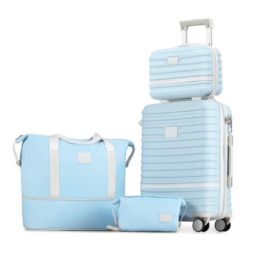 Carry On Luggage 20 Inch Expandable 4 piece set (13/20inch) Lightblue beige-image