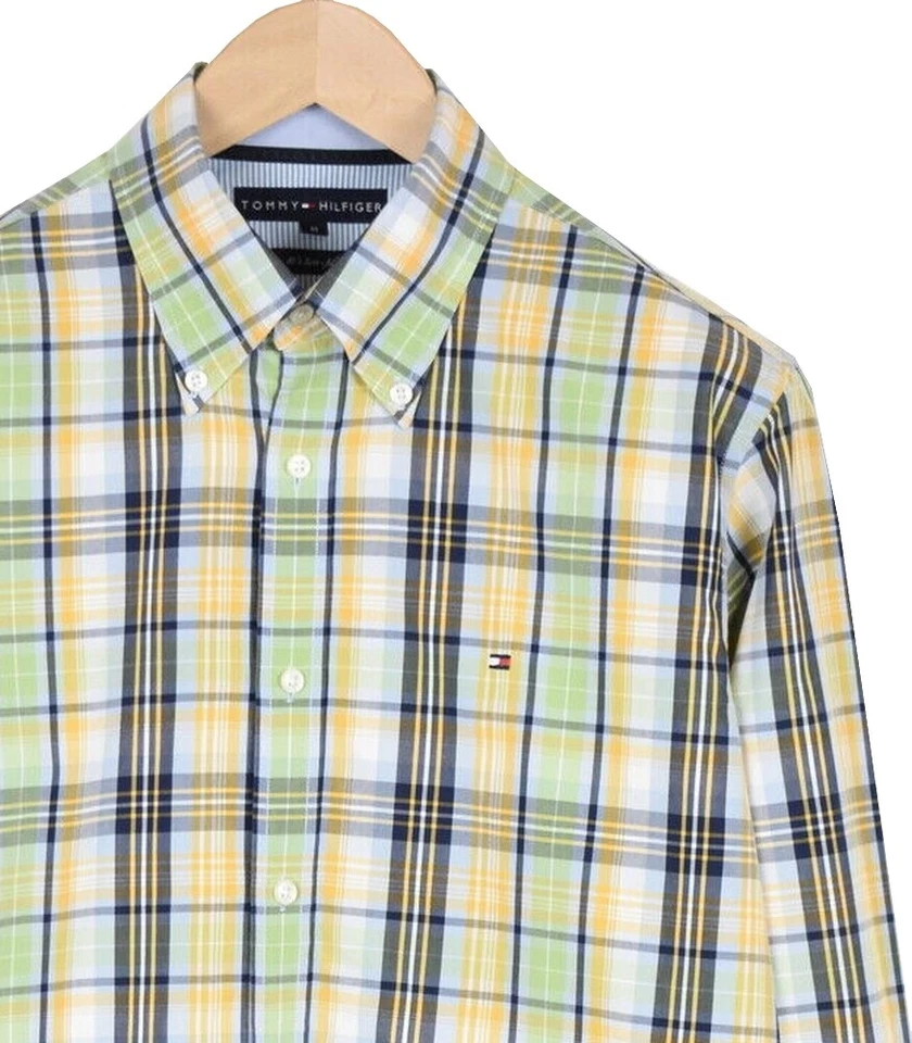 TOMMY HILFIGER Mens Yellow Green Blue Casual Plaid Western Check Shirt | Medium Foto 4 de 4