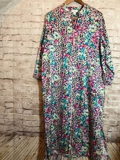 Miss Elaine Full Zip Nightgown Womens Medium Housecoat Mixed Print Satin Long