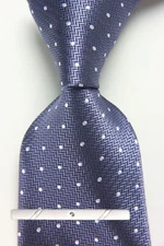 New Classic Polka Dot White Blue JACQUARD WOVEN 100% Silk Men's Necktie Tie
