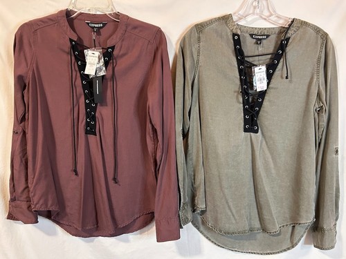 Express Two Lace-up Front Roll Tab Sleeve Shirts Peasant XS NWT Sage & Rose