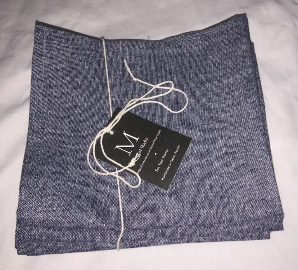 NEW Handmade LInen BLEND DINNER NAPKINS SET of 4 Size 21" X 16" RUSTIC BLUE  - Image 4 of 4